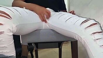 i arrive with a strong cumshot in sexy t-shirt and perverse huge cock cumming