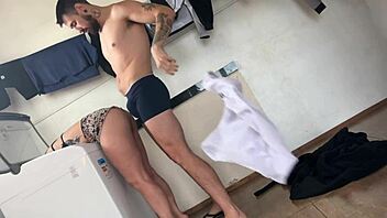 redhead latina stuck in washer gets rough fucked and facial cum