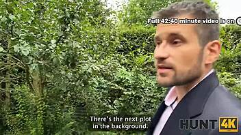 Hunter enjoys outdoor sex with hot brunette Czech gypsy riding in shaved pussy cowgirl