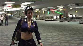 whoa, that milf stewardess just gets totally wrecked by a huge black cock