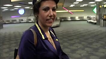 whoa, that milf stewardess just gets totally wrecked by a huge black cock