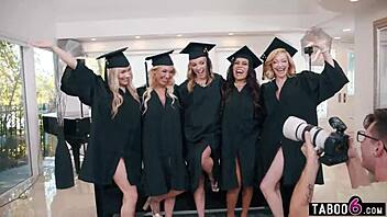 how does a milfs graduation bash become a wild reverse gangbang fest