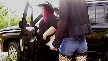 Oh man, transgender bbw pinky got pulled over by that hot tranny cop for outdoor anal action!