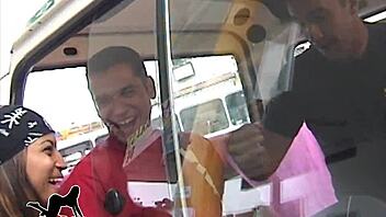 I'm a Brazilian brunette pornstar slut taking monster cocks in anal orgy with handjobs and group fucking in car