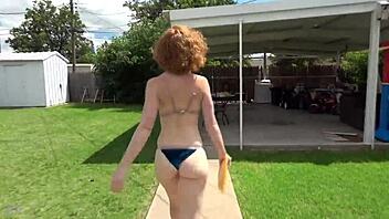 redhead wife in lingerie spreads legs for assfucking by prostitute in sexy anal scene