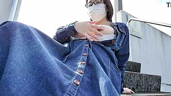 Married chubby Japanese woman with big tits masturbates outdoors in full wedding video for intense pleasure