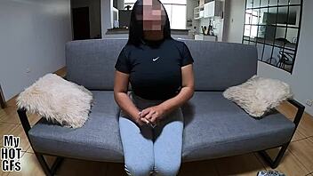 Amateur latina with big natural tits rides friend's small cock in missionary and cowgirl. She moans from wet pussy creampie in homemade video