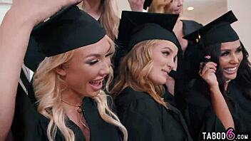 how does a milfs graduation bash become a wild reverse gangbang fest