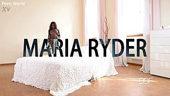 Intriguing black beauty with long hair shoves pink toy deep into shaved pussy during solo masturbation session