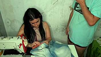 Does a horny seamstress resist sucking her client's throbbing monster cock after spotting his erection?