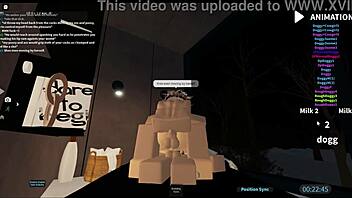 Horny slut bent over and riding cocks in wild Roblox condo gangbang scene