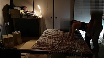 japanese amateur in stockings gives intense handjob finish after standing doggystyle