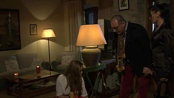 she gives old man blowjob then i masturbate watching him fuck brunette in lingerie with anal cum in mouth