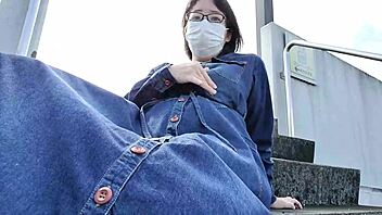 Married chubby Japanese woman with big tits masturbates outdoors in full wedding video for intense pleasure