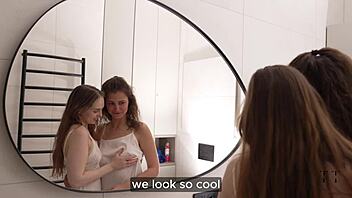 Two friends enjoy a relaxing morning shower together in high definition 4K quality from Tim Team.