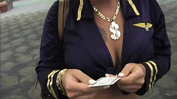 whoa, that milf stewardess just gets totally wrecked by a huge black cock