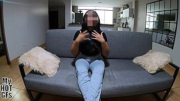 Amateur latina with big natural tits rides friend's small cock in missionary and cowgirl. She moans from wet pussy creampie in homemade video