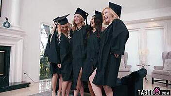 how does a milfs graduation bash become a wild reverse gangbang fest