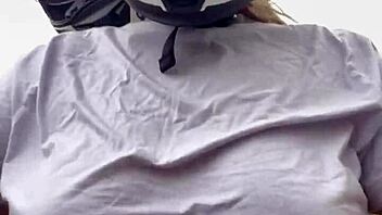 Motogirl rider grabs passenger and asks him to rub her chest while driving