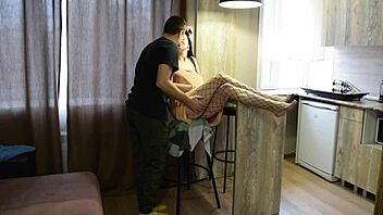 the guy grabbed the young woman and roughly dominated her with intense fucking in the kitchen while she screamed submissively