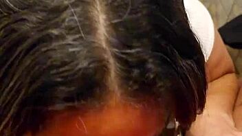 oh god, my best friend's mom caught me jerking with her thong and sucked me off until i came in her mouth