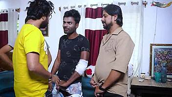 Desi bhabhi takes on four local boys in hardcore gangbang with various positions.