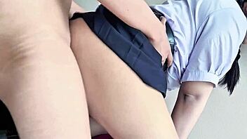 hot thai student rides teacher's cock hard