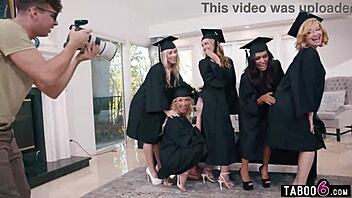 how does a milfs graduation bash become a wild reverse gangbang fest