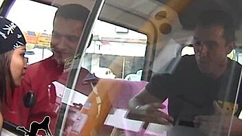 I'm a Brazilian brunette pornstar slut taking monster cocks in anal orgy with handjobs and group fucking in car