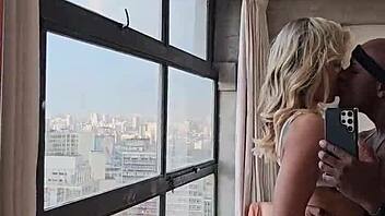 Canadian amateur gives her ass to Brazilian guy outdoors in public with intense passion