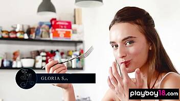 I love how this busty Ukrainian babe Gloria Sol strips and teases on the table