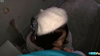 Behind the bowling alley, this young Asian babe with big clit and puffy nipples sucked cock and swallowed cum eagerly