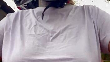 Motogirl rider grabs passenger and asks him to rub her chest while driving