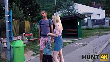 Hey tourist trades cash so homeowner can fuck his hot girlfriend in pickup action.