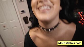 Oh damn, watch this horny brunette slut with natural big tits get fucked hard