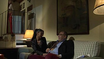 she gives old man blowjob then i masturbate watching him fuck brunette in lingerie with anal cum in mouth