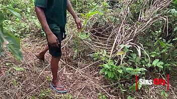 A young 18+ man on the ranch seduces and passionately engages with a village girl outdoors in the bush, exploring doggystyle and natural hairy details in this amateur adventure