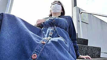 Married chubby Japanese woman with big tits masturbates outdoors in full wedding video for intense pleasure