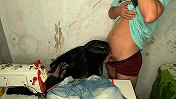 Does a horny seamstress resist sucking her client's throbbing monster cock after spotting his erection?