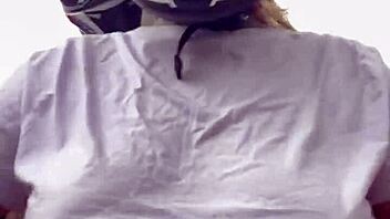 Motogirl rider grabs passenger and asks him to rub her chest while driving