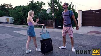 Hey tourist trades cash so homeowner can fuck his hot girlfriend in pickup action.