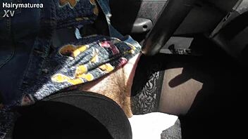 hey, check out this hairy mature flashing in the car