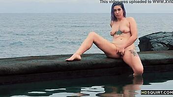 free spirit girl cat asstrophe squirts by the shore