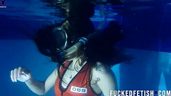 Helen star rocks sexy swimwear for a thrilling night apnea pool adventure!