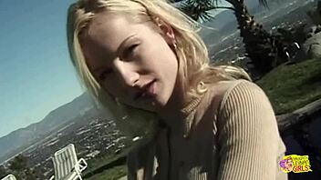 Two babes in bikinis get interviewed and bang by the pool for the camera