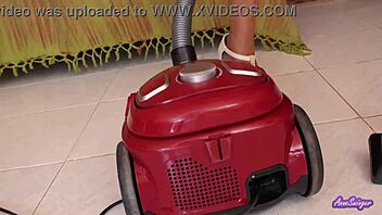 Oh man, my old vacuum cleaner is acting up again in the bedroom with this mature blonde in lingerie!