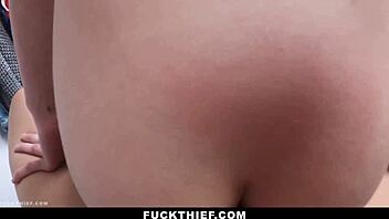 Teen shoplifter gets caught and bent over for monster cock pounding in garage