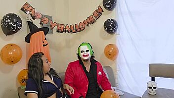 Homemade halloween threesome with mexican beauties big tits wet pussy and gaping action