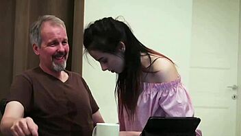 Skinny teen, bend over for my cock in the kitchen now!