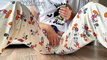 Horny Petite 18+ Girl in Pajama Masturbates Small Tits and Squirts Orgasm!